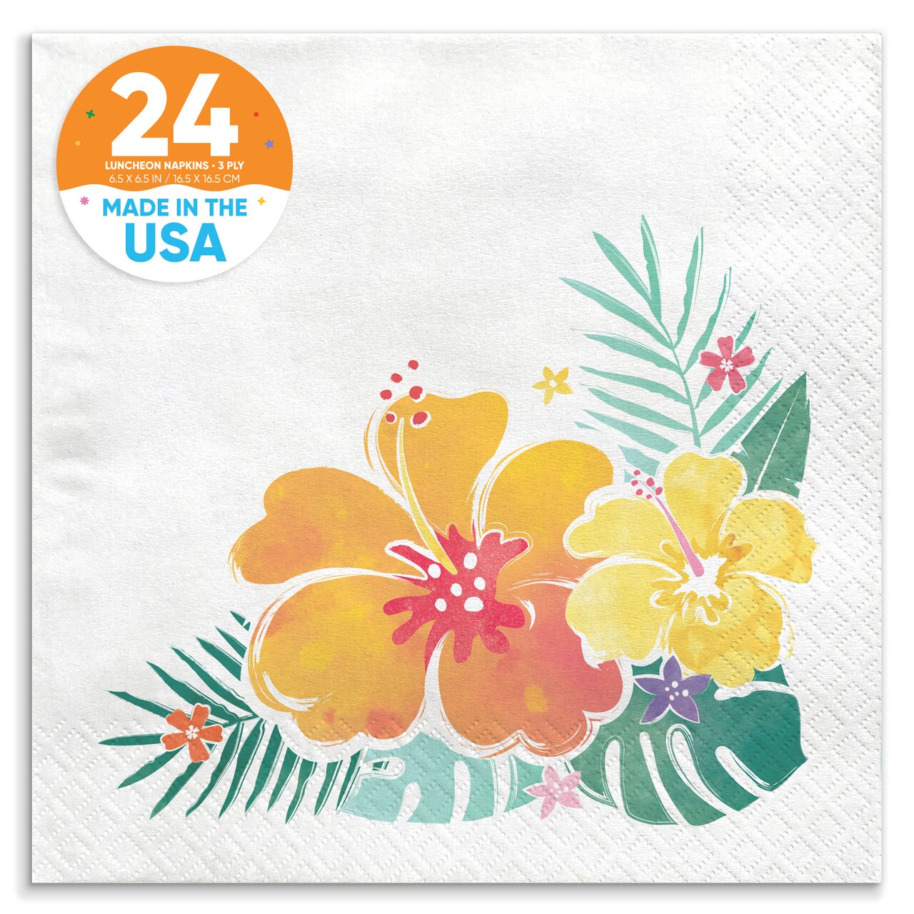Big Dot of Happiness Hawaiian Luau Napkins, Tropical Party Decor, White 3-Ply Paper Luncheon Dinner Napkins, Tropical Floral Birthday Party - 24 Count